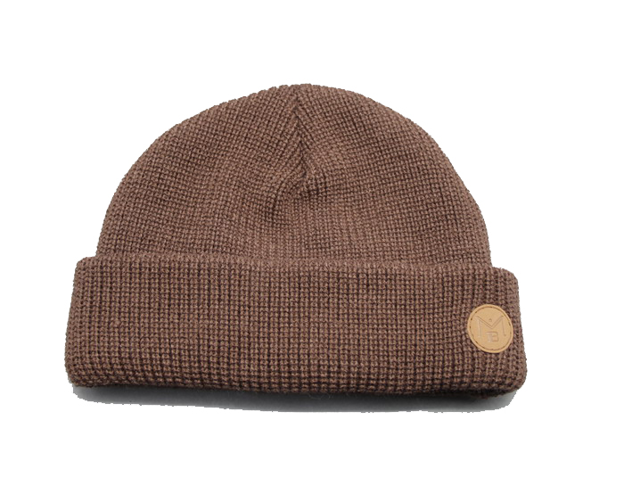 Beanie hat with leather patch