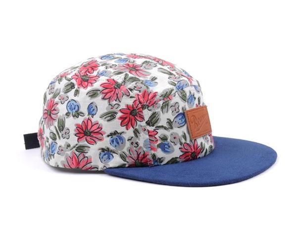 Custom floral 5 panel hat with embossed patch logo
