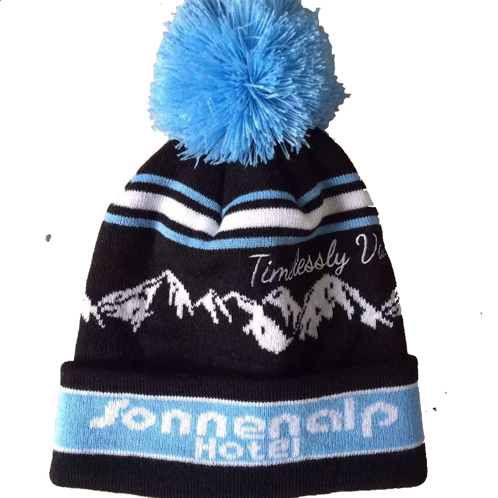 Pompom jacquard beanie hats custom logo