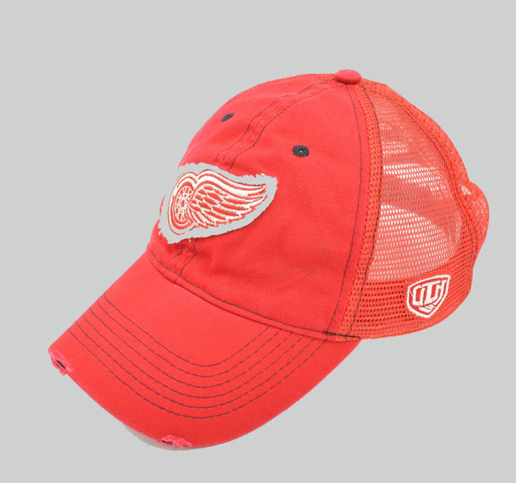 Red washed cotton trucker cap