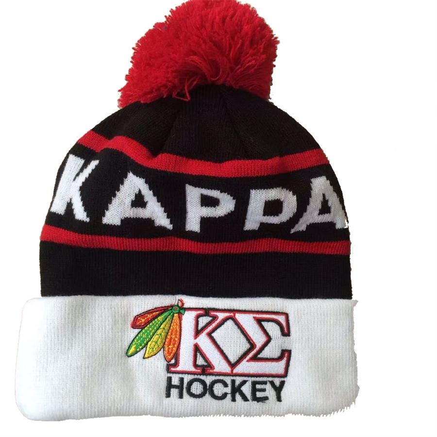 Pompom beanie hats custom patch logo