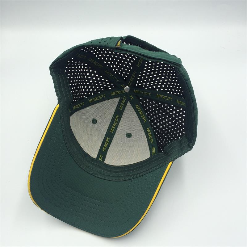 6 panel baseball cap with 3D embroidery logo back panels are laser holes