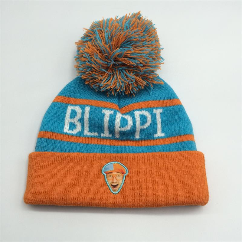 Double thickness beanie hat cable cuff custom jacquard knit Beanies With Pom