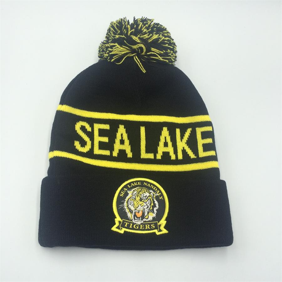 HOT SALE jacquard knit pom beanie with Embroidery beanie hat